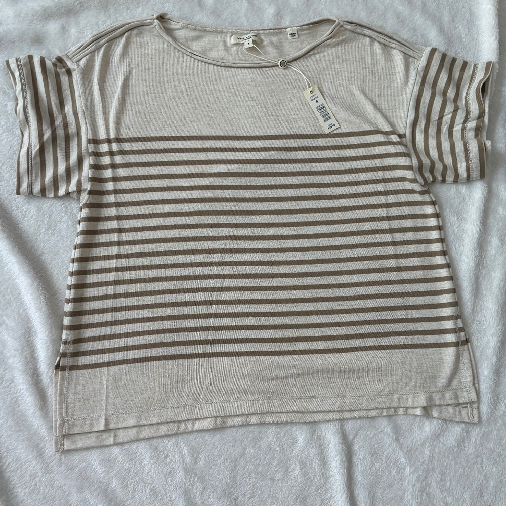 NWT Max Studio Blouse Women’s Small Beige Striped Short Sleeve